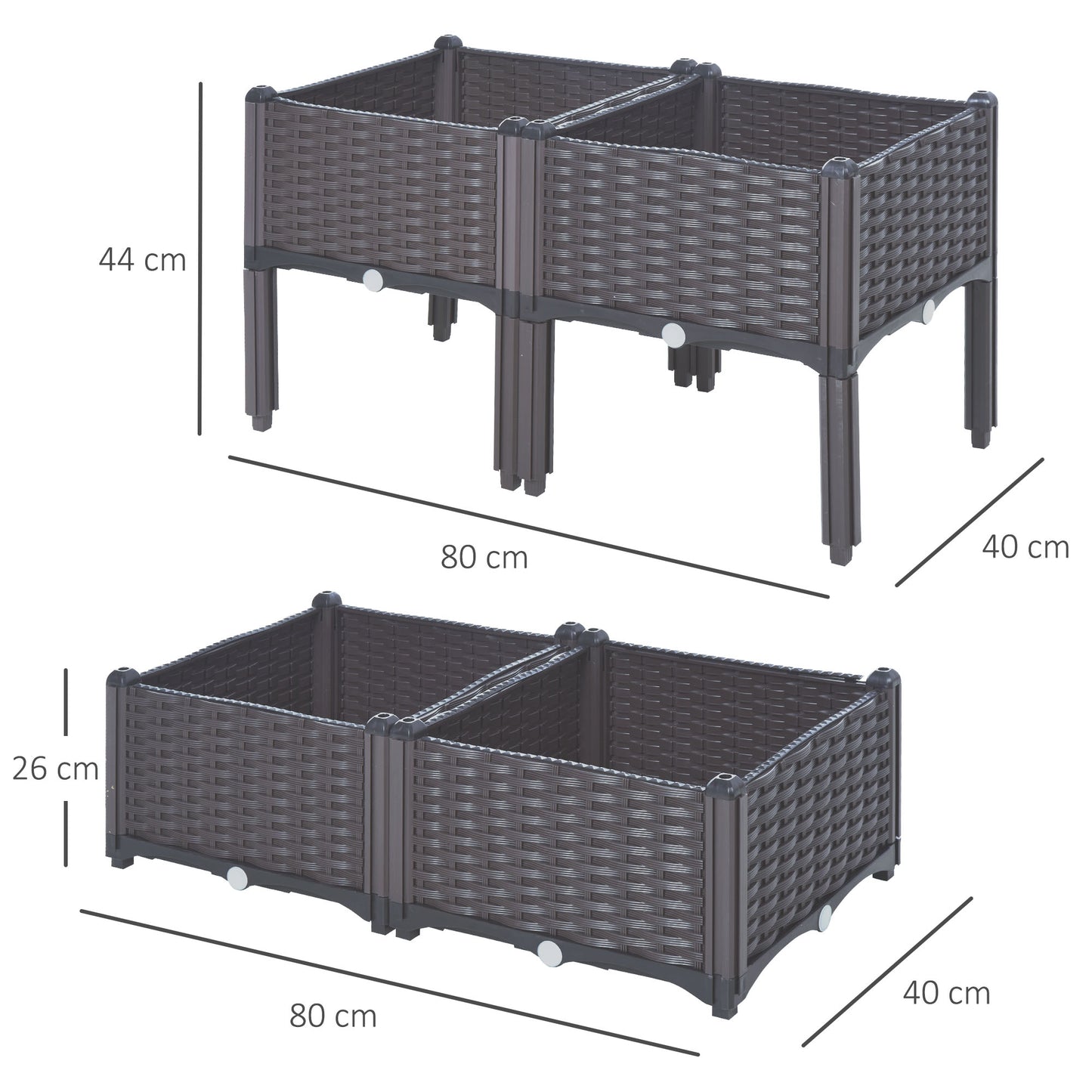 Outsunny PP Set Of 4 Raised Outdoor Garden Planter Box Brown