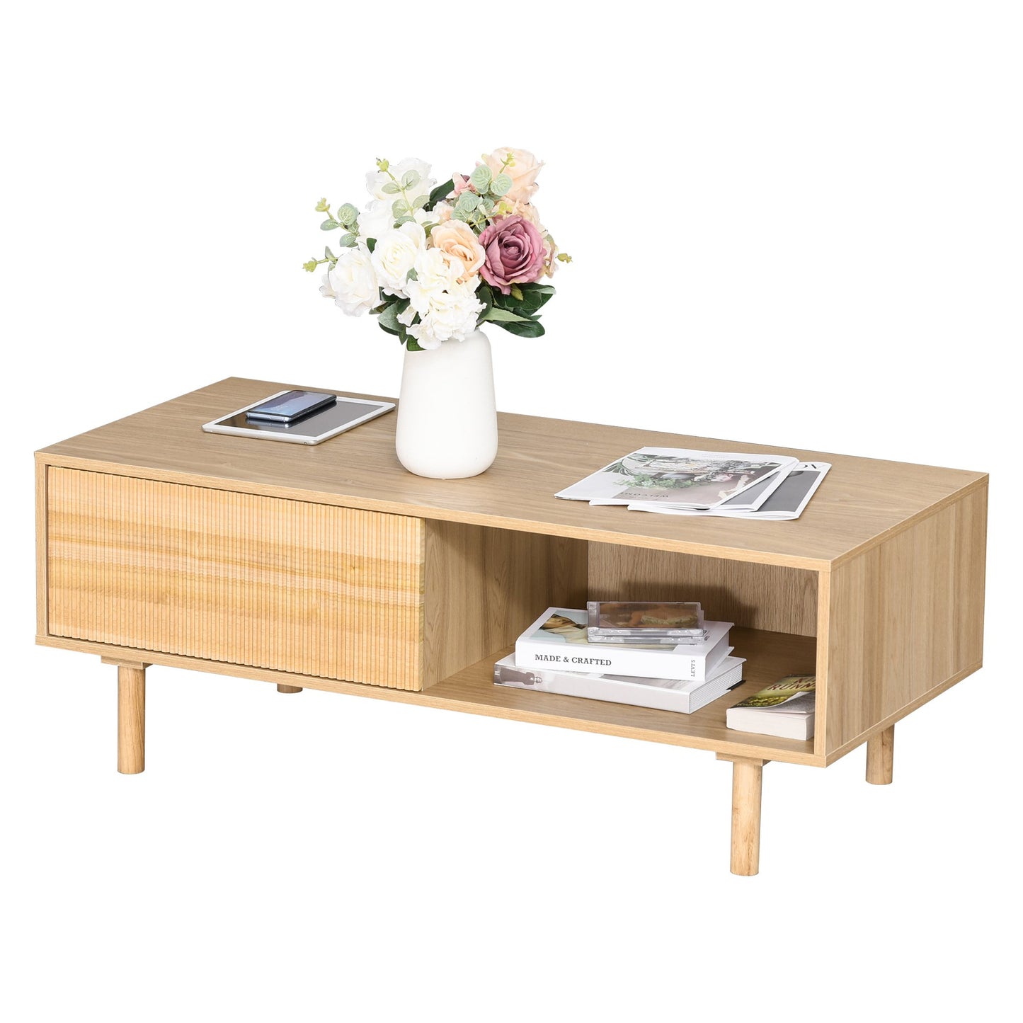 HOMCOM Modern Coffee Table Rectangular Sofa Desk w/ Storage Shelf TV Stand Home Office
