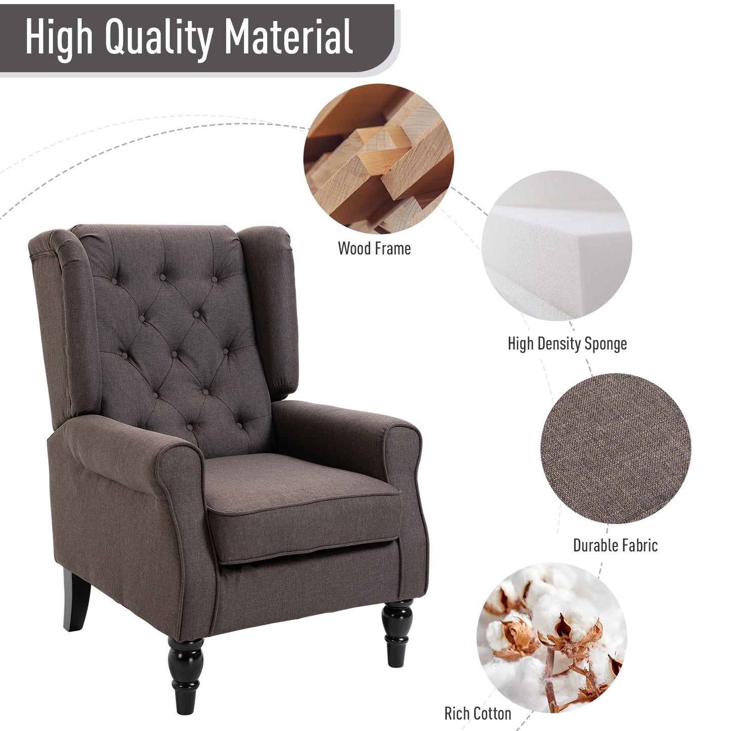 HOMCOM Fabric Tufted Accent Armchair Brown
