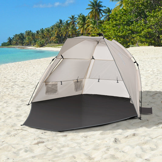 Outsunny Beach Tent for 1-2 Person Pop-up Design with 3 Mesh Windows & Carrying Bag Cream