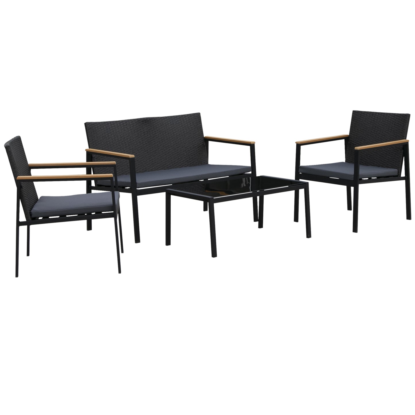 Outsunny 4-Seater Outdoor PE Rattan Table and Chairs Set Black