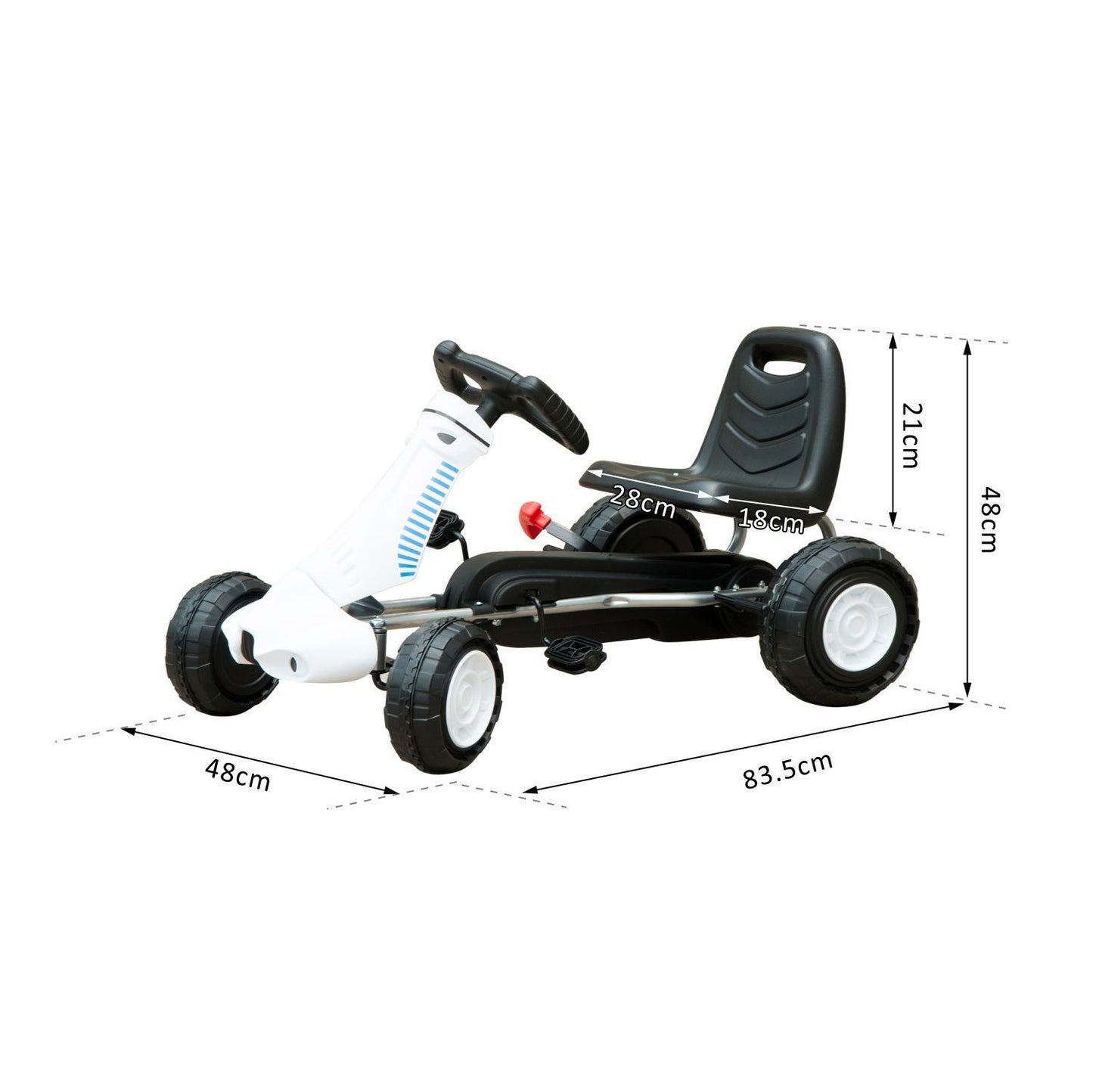 HOMCOM Pedal Go Kart W/Rubber Wheels-White/Black