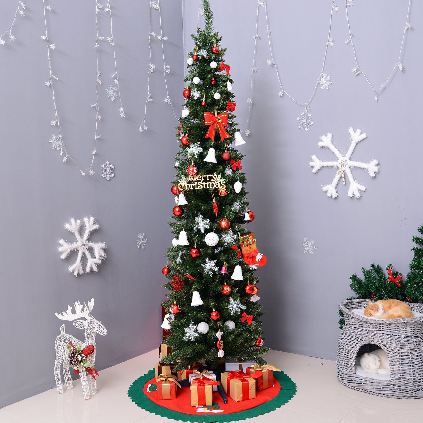HOMCOM 2.1m Artificial Christmas Pine Tree W/Plastic Stand-Green