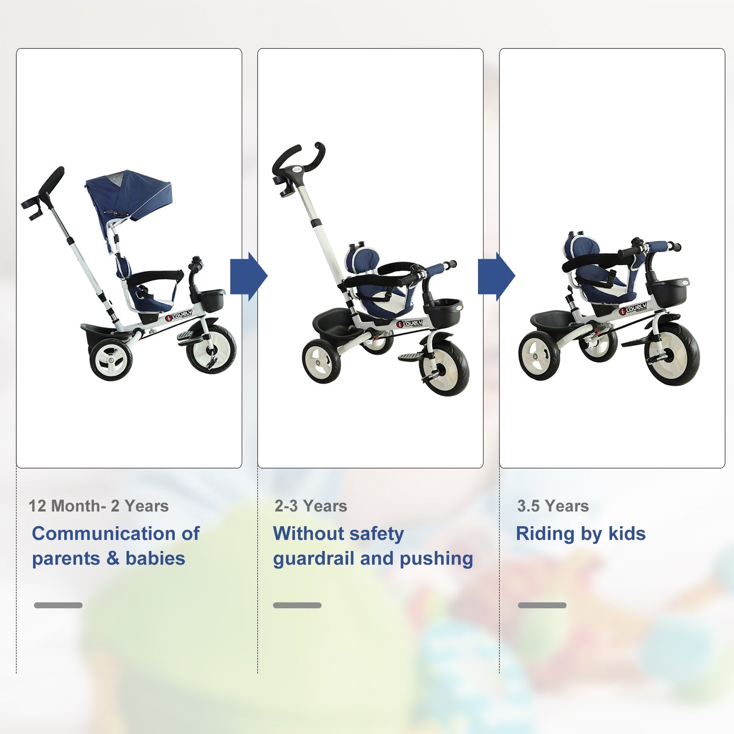 HOMCOM 4-in-1 Kids Tricycle Baby Stroller W/ Canopy-Blue