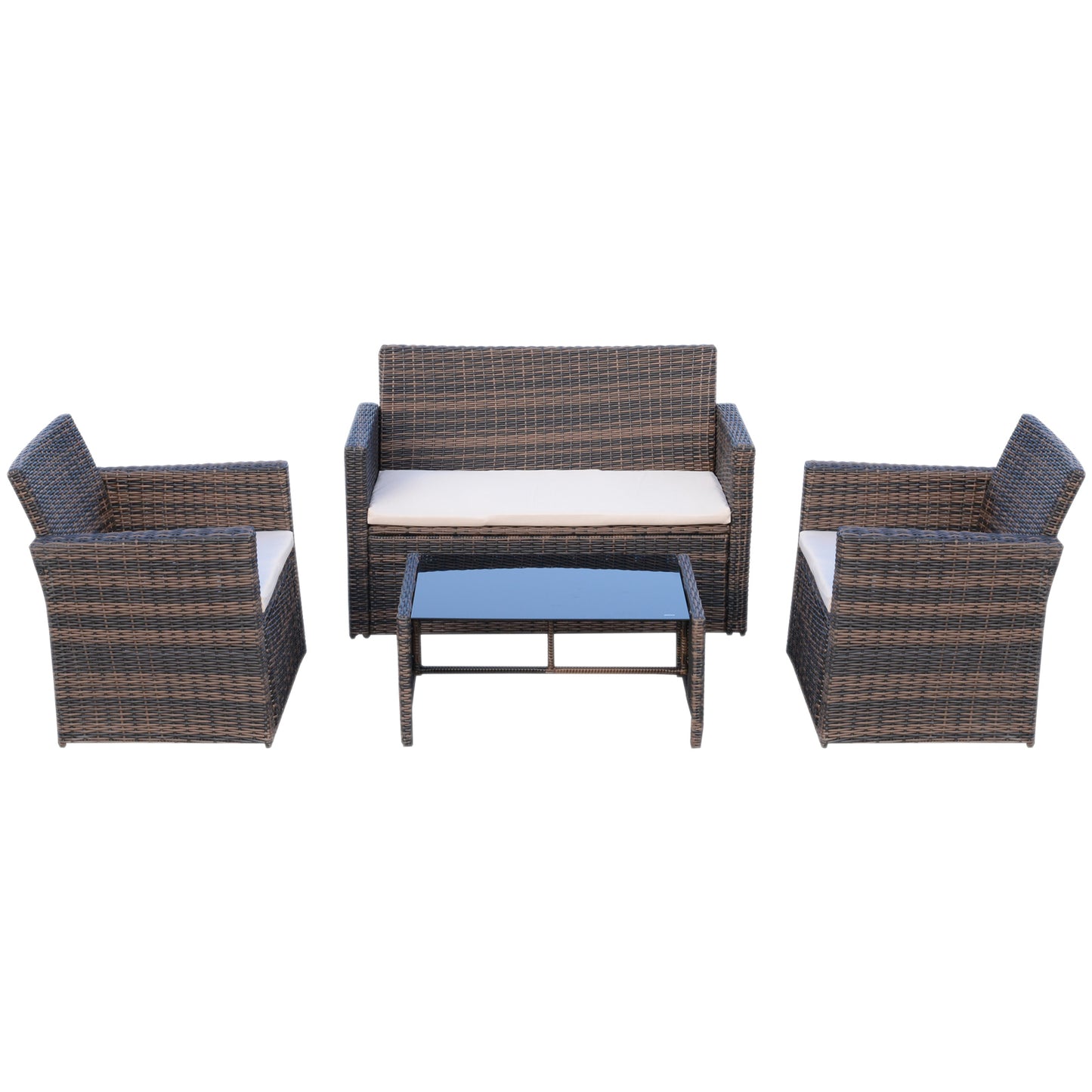 Outsunny 4-Seater Outdoor Garden PE Rattan Sofa Set w/ Coffee Table Brown