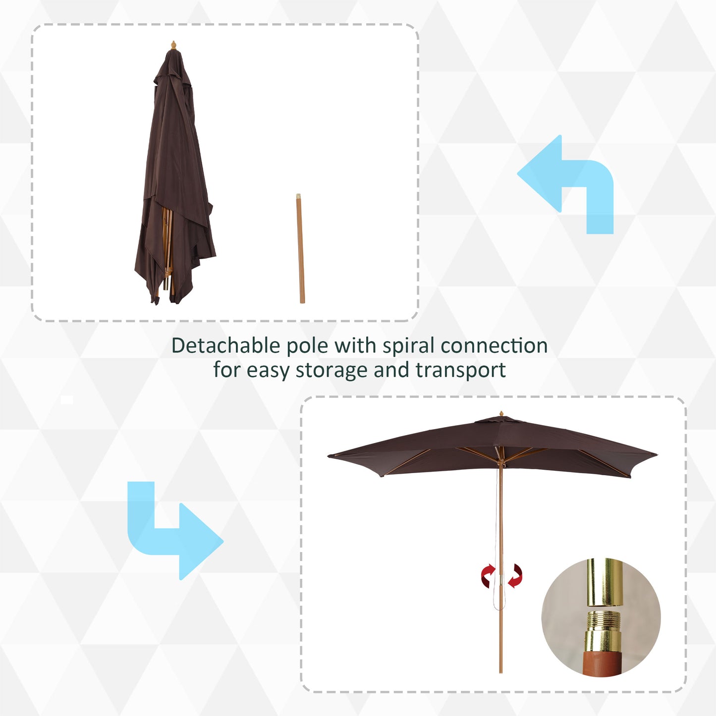 Outsunny 3x2m Wooden Umbrella Patio Parasol Sun Shade Canopy-Coffee