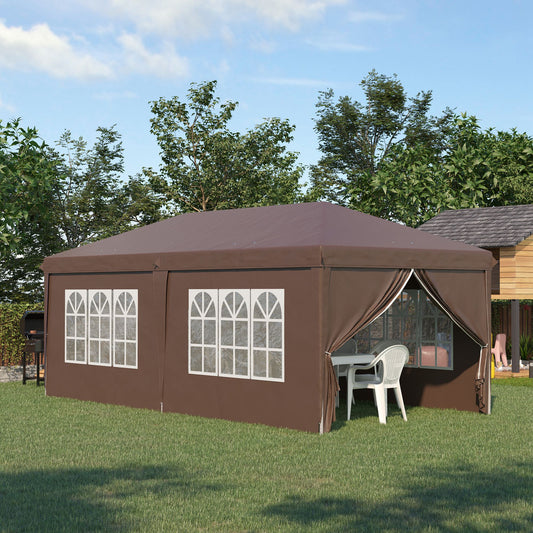 Outsunny 3 x 6m Pop-Up Gazebo, with Removable Walls - Brown