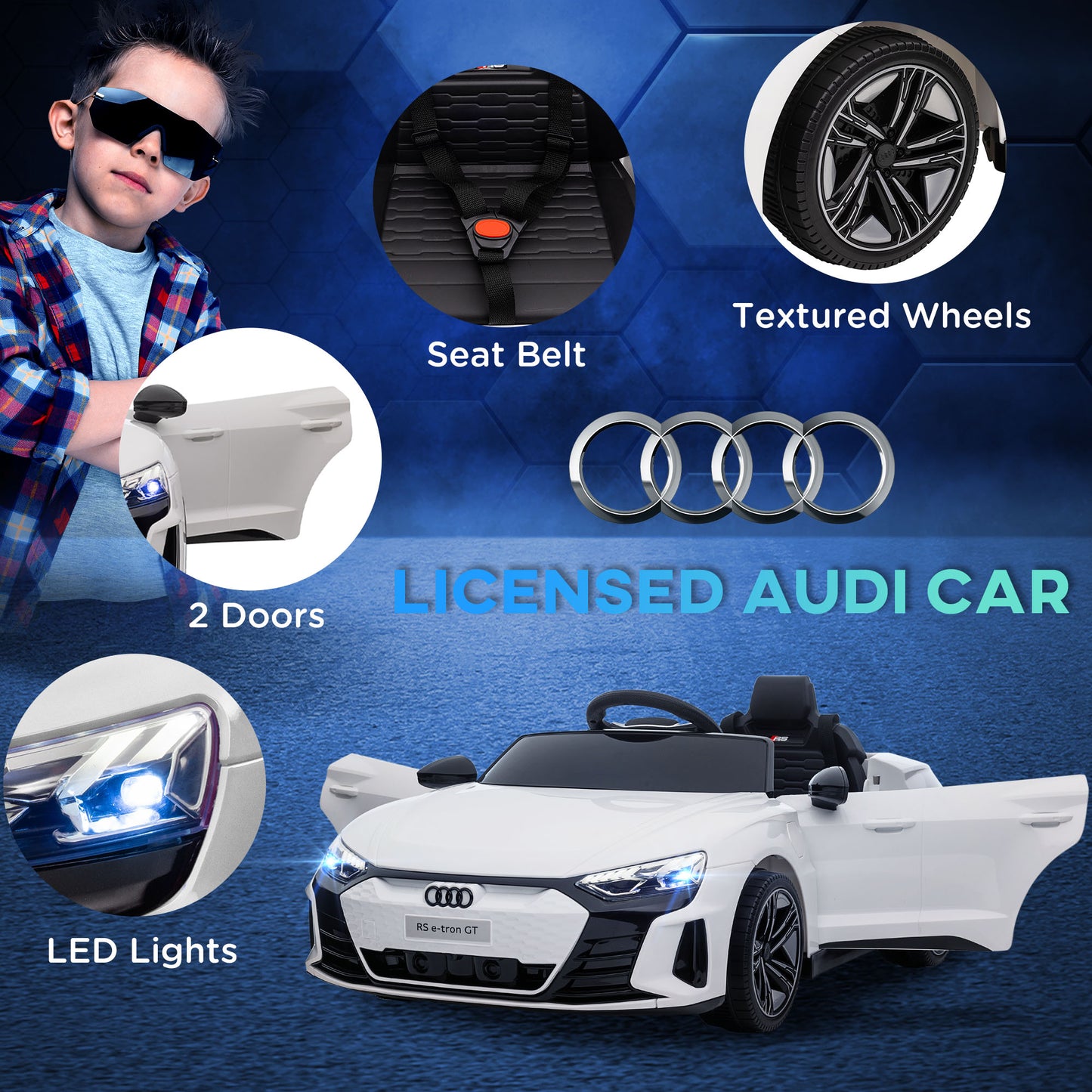 HOMCOM Audi Licensed Kids Electric Ride On Car with Parental Remote Control, White