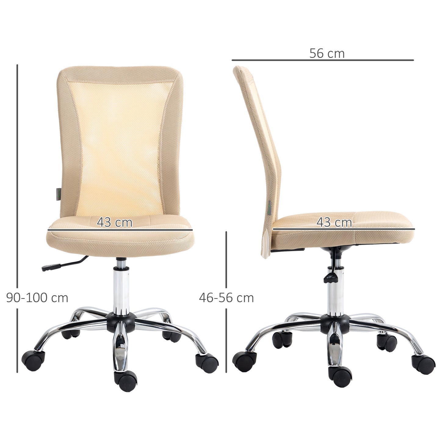 Vinsetto Computer Desk Chair Mesh Office Chair with Adjustable Height and Swivel Wheels Armless Study Chair Beige
