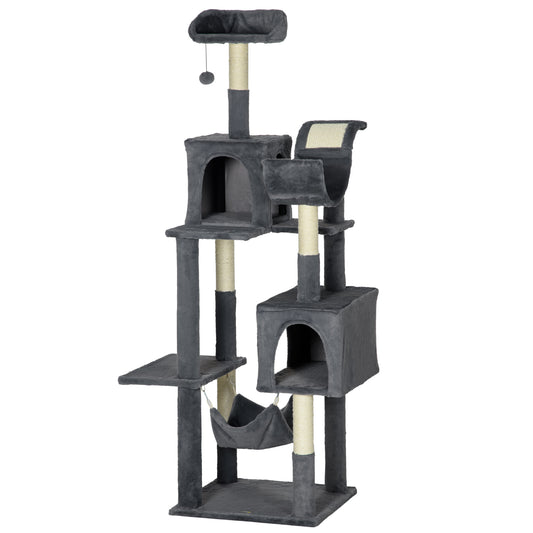 PawHut 177cm Cat Tree with Scratching Post Hammock Cat House Dark Grey