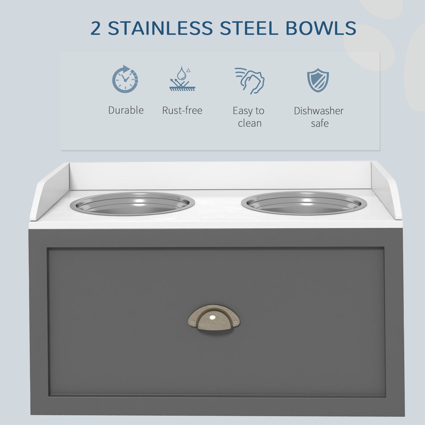 PawHut Stainless Steel Raised Dog Bowls with 21L Storage Drawer for Large Dogs Grey