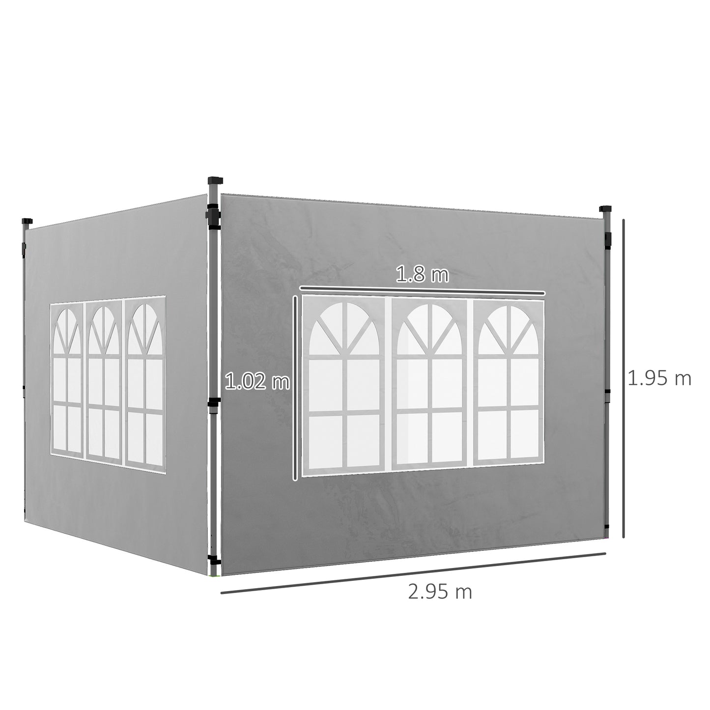 Outsunny Gazebo Side Panels Sides Replacement with Window for 3x3(m) or 3x4m Pop Up Gazebo 2 Pack Grey