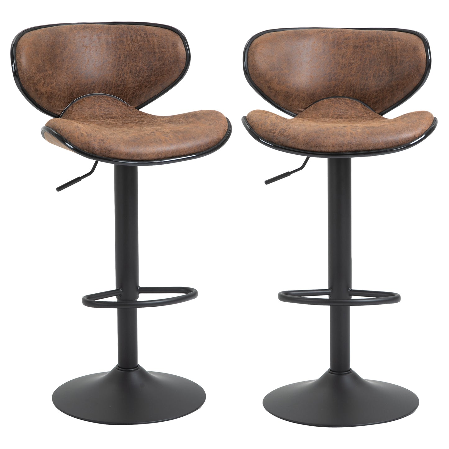 HOMCOM Vintage Bar Stool Set of 2 Faux Leather Adjustable Height Armless Chairs