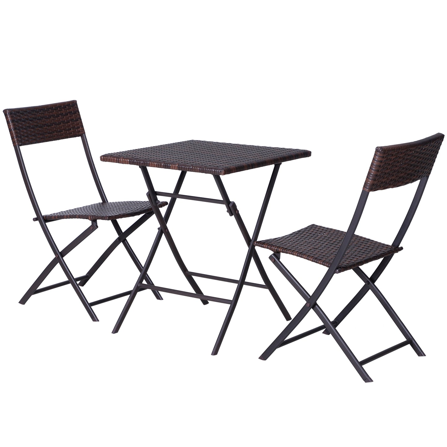 Outsunny Rattan Bistro Set: 1 x table, 2 x chairs-Brown