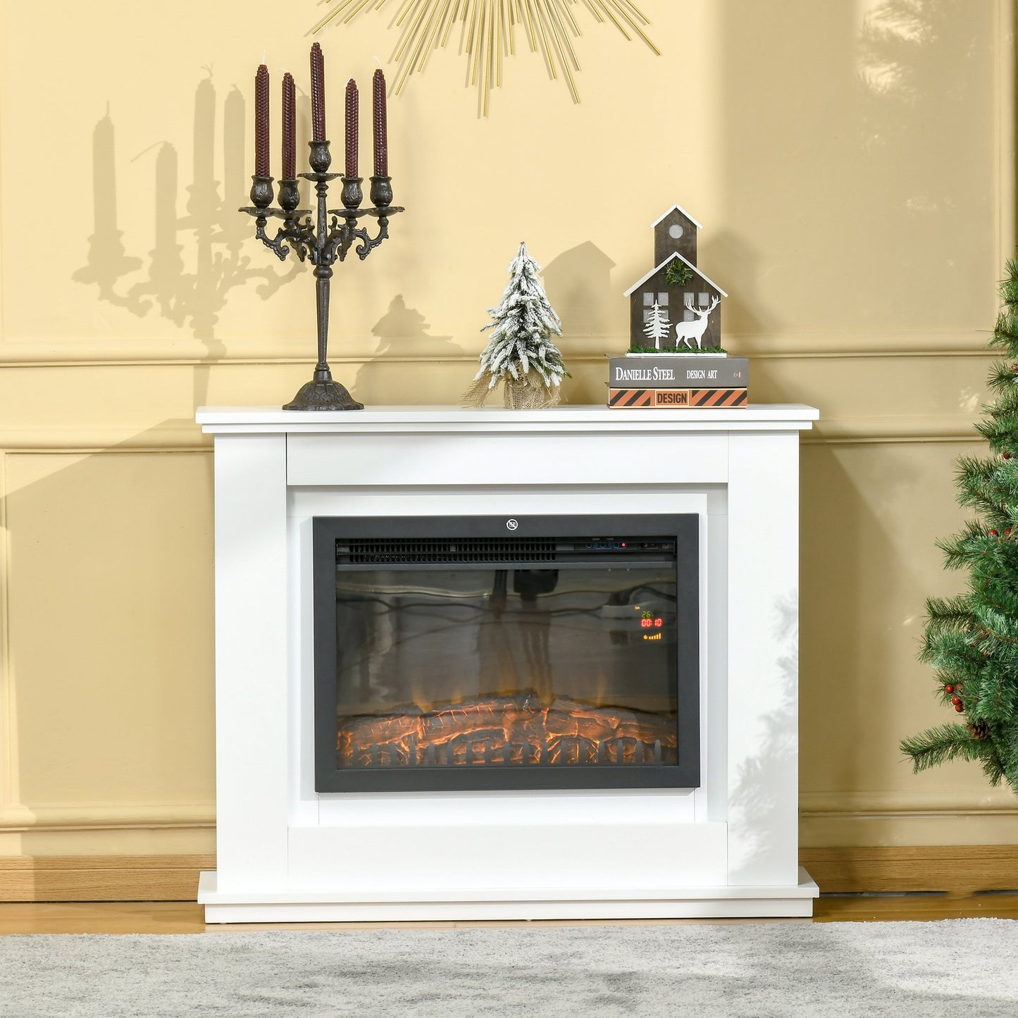 HOMCOM 1kW/2kW Electric Fireplace Suite with Flame Effect Remote Control 7-Day Timer