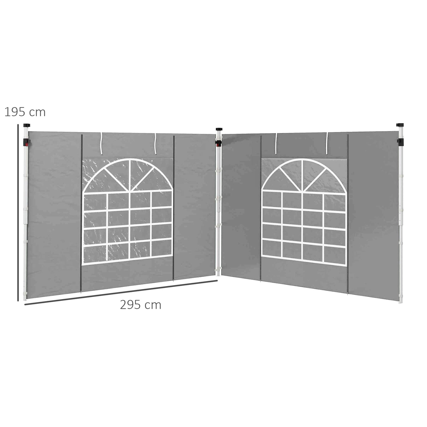 Outsunny Gazebo Side Panels 2 Pack Sides Replacement for 3x3(m) or 3x6m Pop Up Gazebo with Windows and Doors Light Grey