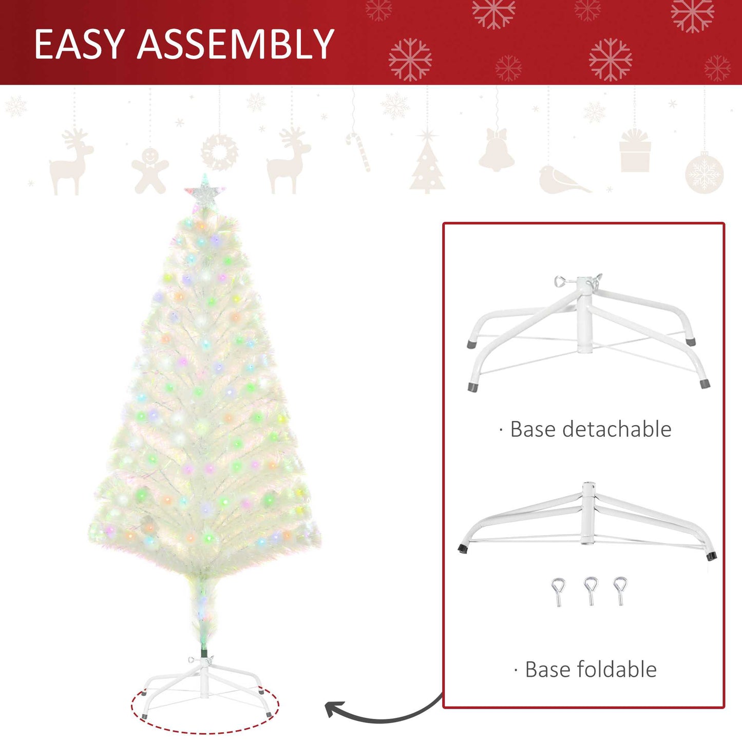 HOMCOM 5FT Prelit Artificial Christmas Tree w/ Fiber Optic, Xmas Decoration, White