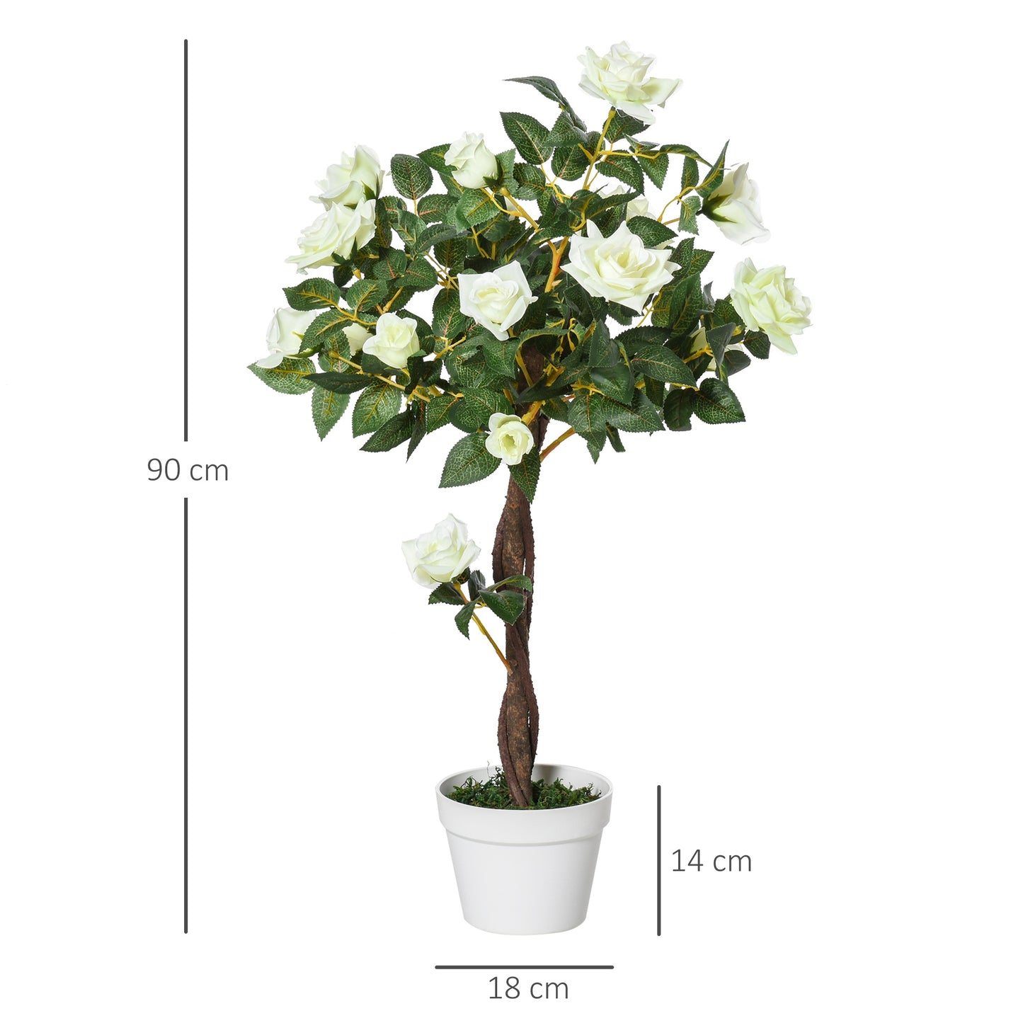 Outsunny Artificial Camellia Plant Realistic Fake Tree Potted Home Office 90cm White