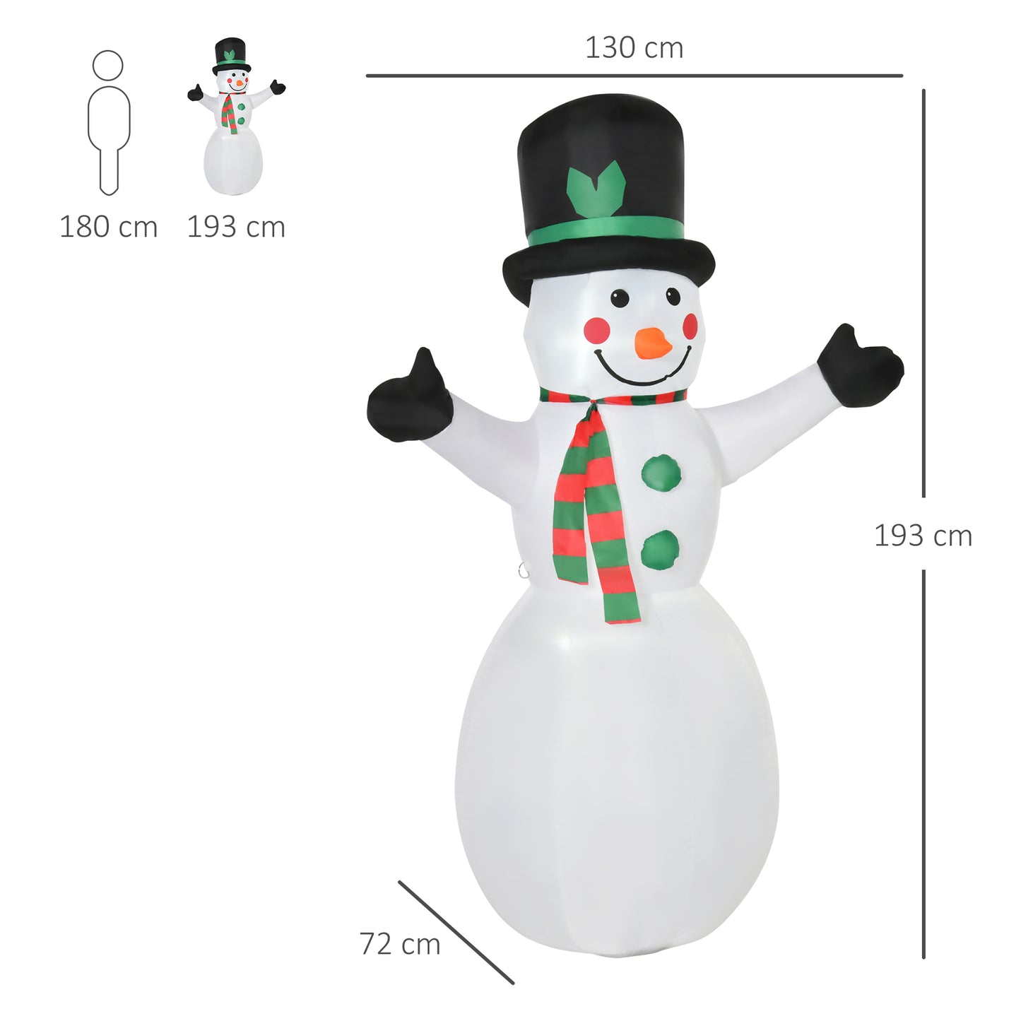 HOMCOM 1.8m Inflatable Snowman Decoration, Polyester-White