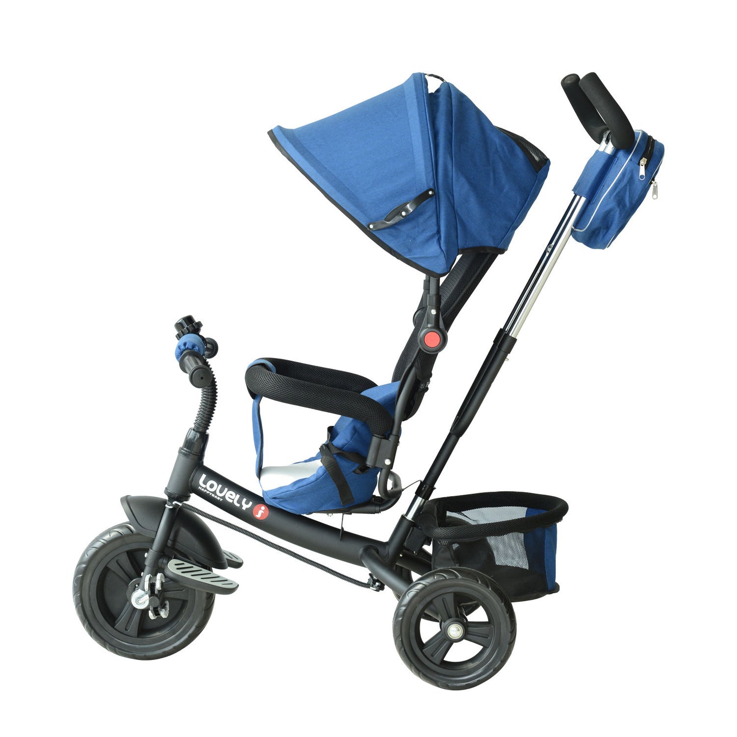 HOMCOM Kids Polyester Sun Canopy Ride-On Tricycle w/ Parent Handle Blue