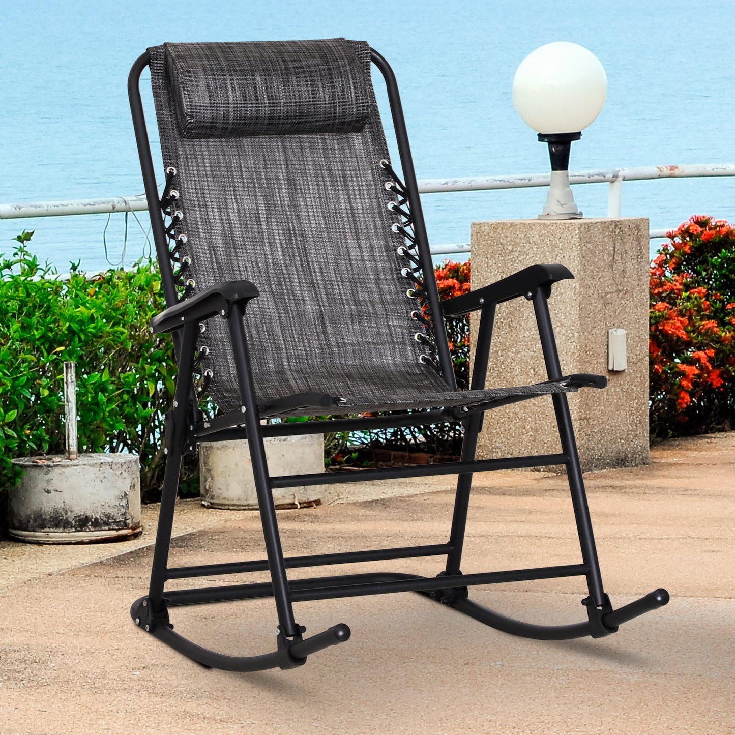 Outsunny Folding Rocking Chair Zero Gravity W/ Headrest-Grey