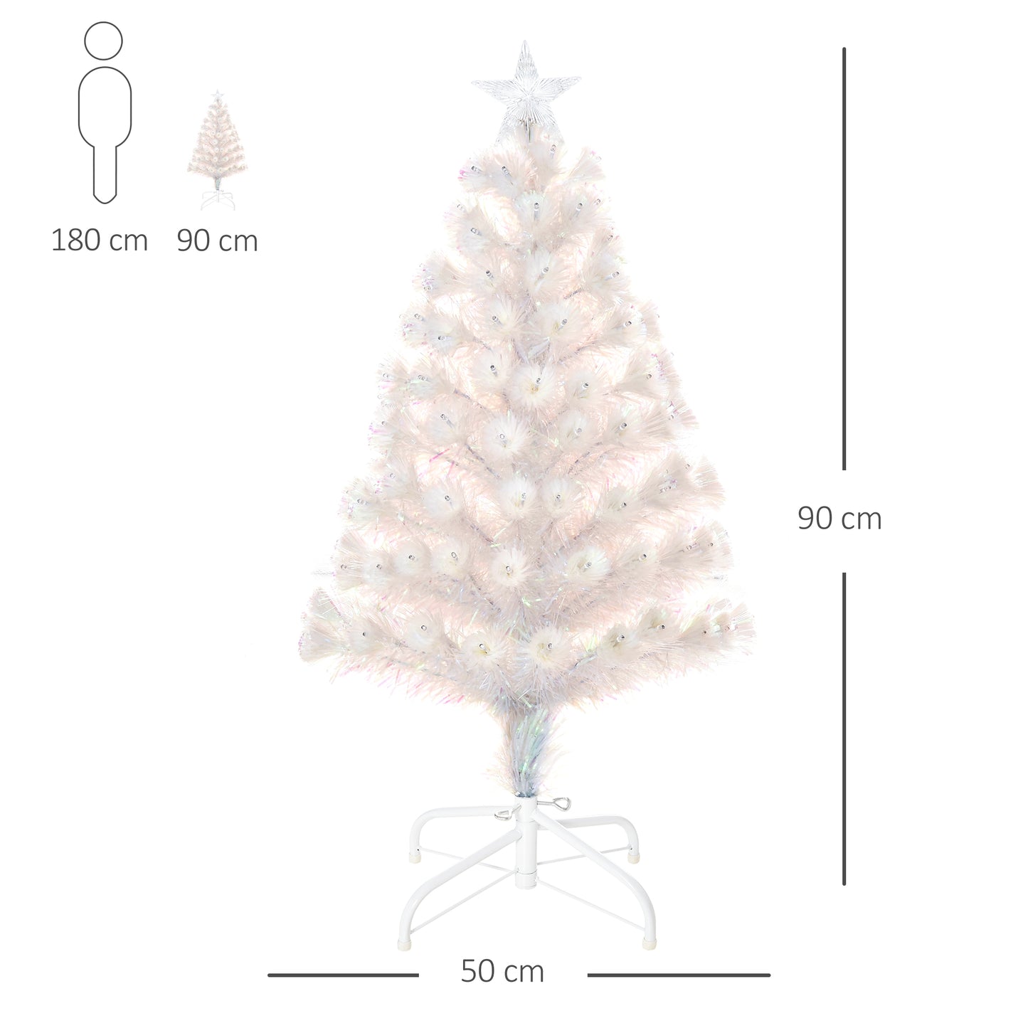 HOMCOM 3FT Prelit Artificial Christmas Tree w/ Fiber Optic, Xmas Decoration, White