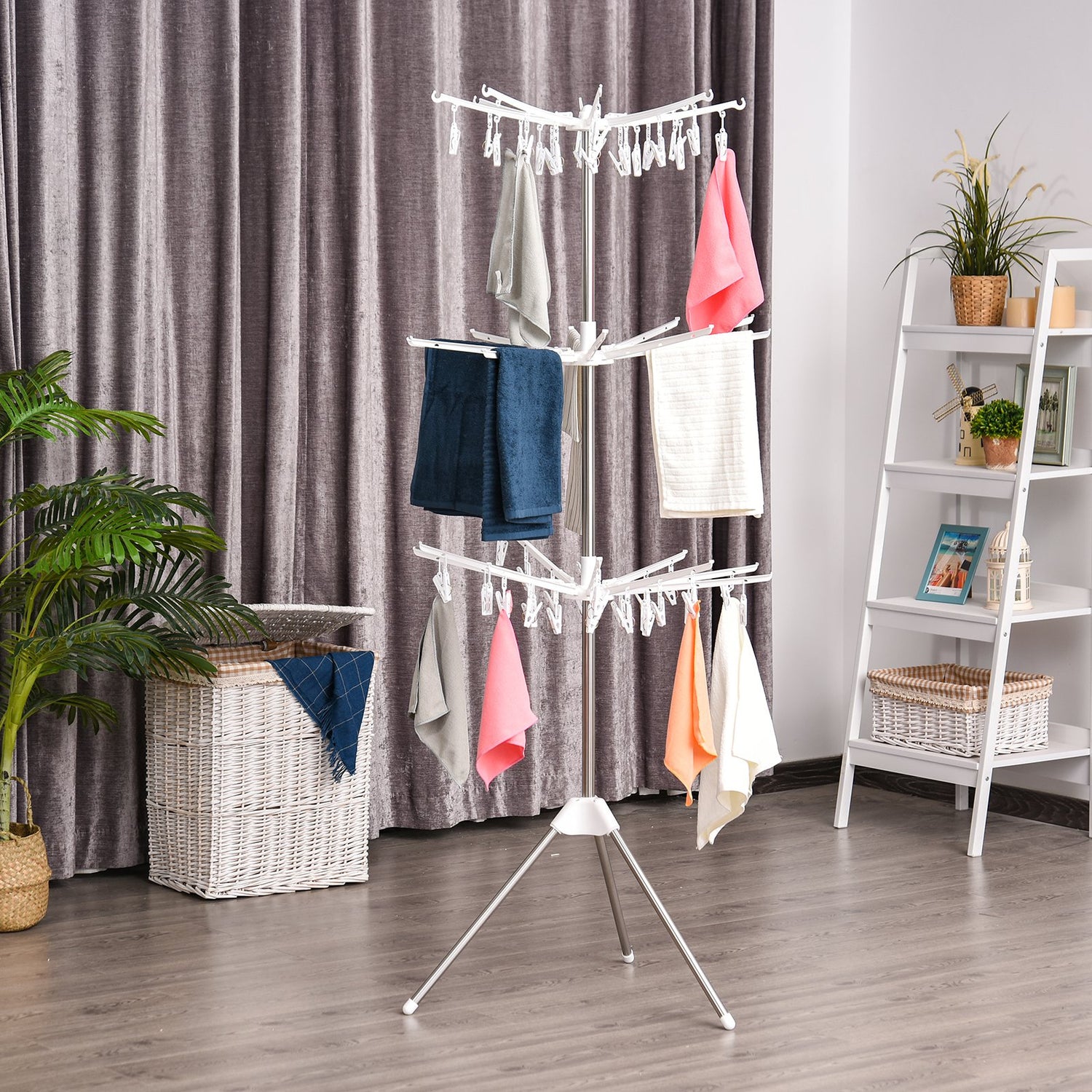 HOMCOM Foldable 3 Tier Clothes Drying Rack Indoor Outdoor