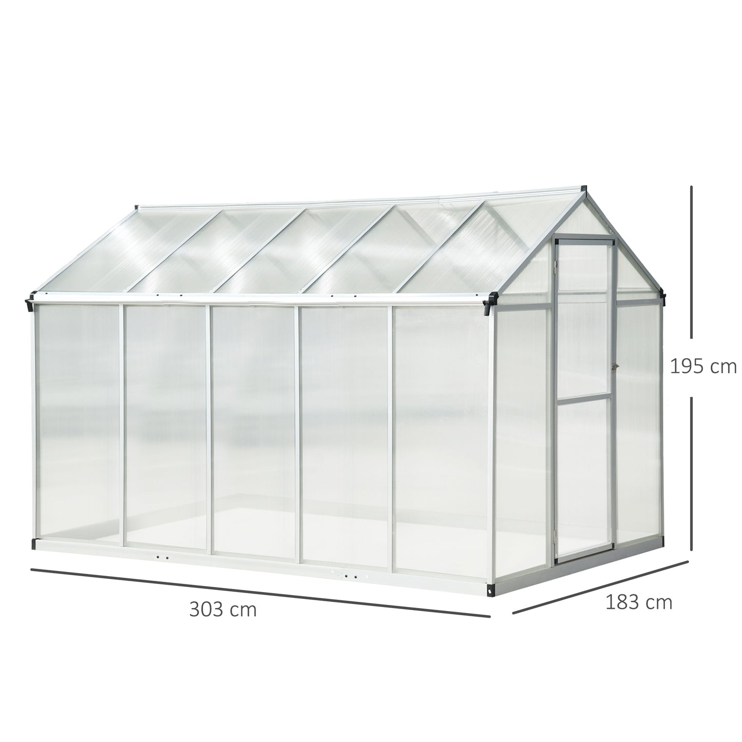 Outsunny 302x190x195cm Clear Polycarbonate Sheet Walk-In Greenhouse