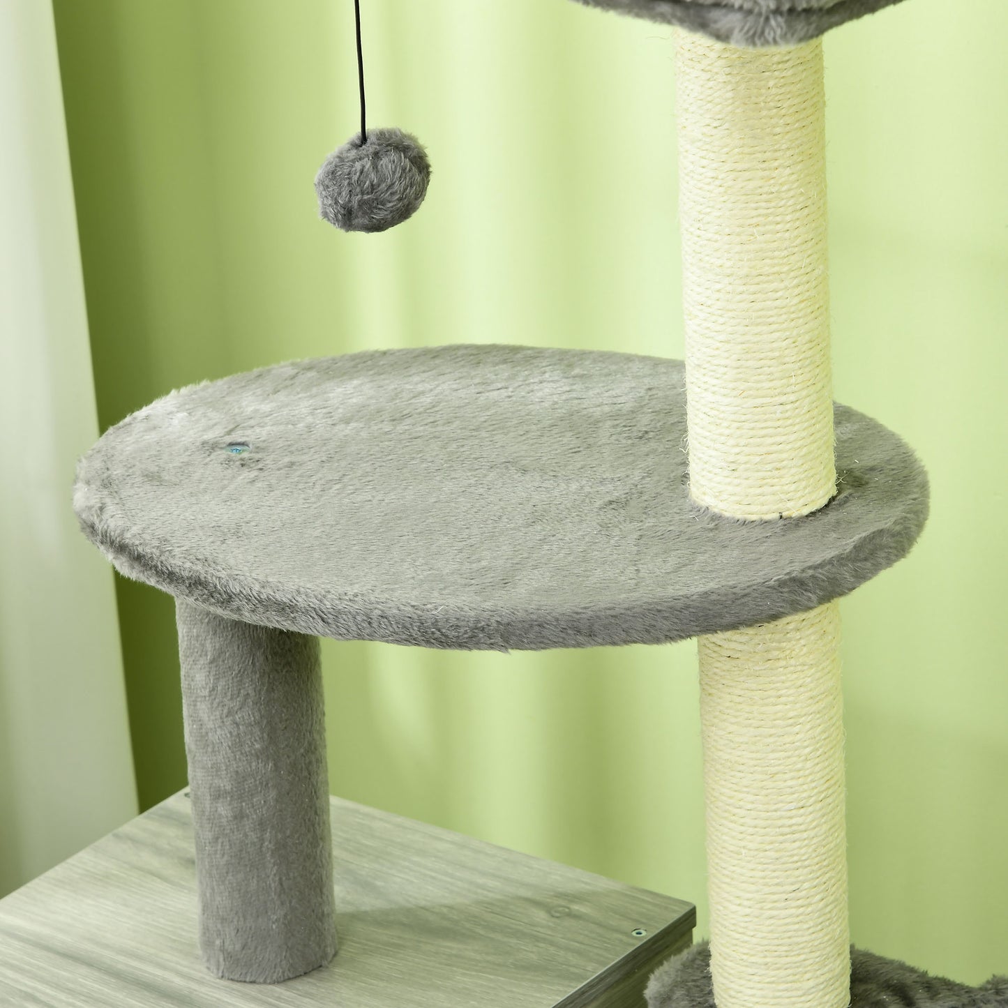 PawHut Enclosed Cat Litter Box with Cat House Cat Bed Scratching Posts Platforms for Indoor Cats Grey