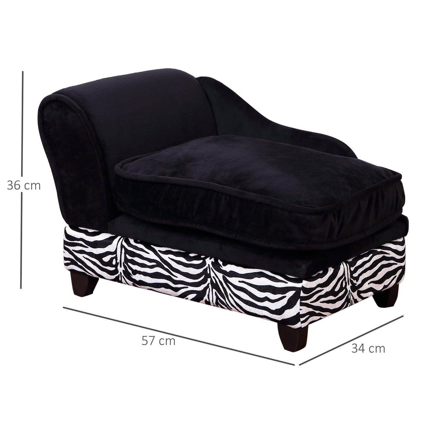 Pawhut Fabric Pet Sofa, 57x34x36 cm-Black, Zebra-Stripe