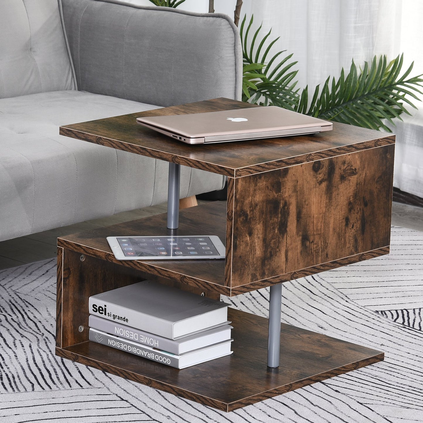 HOMCOM Particle Board S-Shaped Side Table Brown