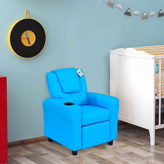 HOMCOM Children Recliner Armchair W/ Cup Holder-Blue