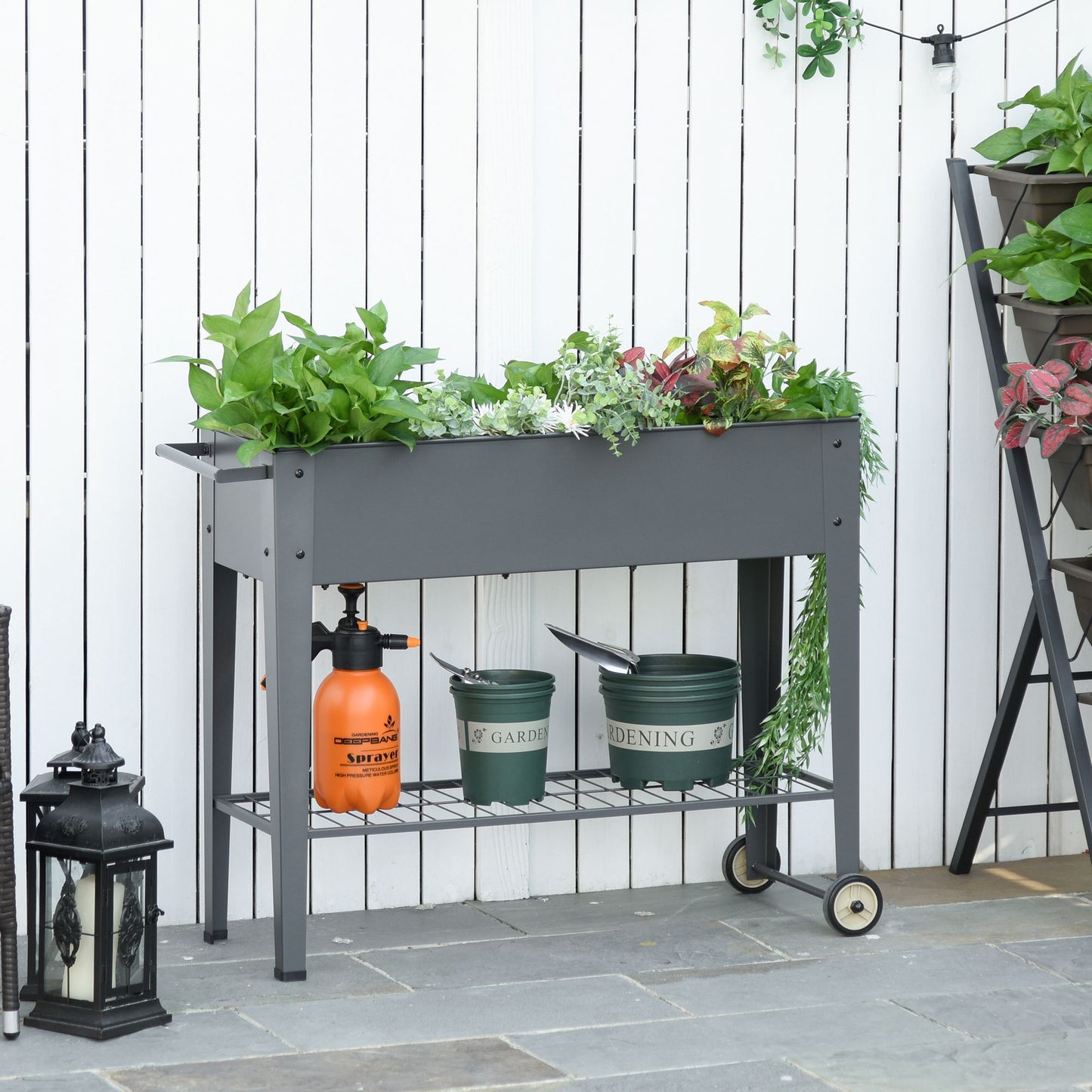 Outsunny Raised Garden Bed with Wheels and Bottom Shelf Outdoor 104 x 39 x 80cm