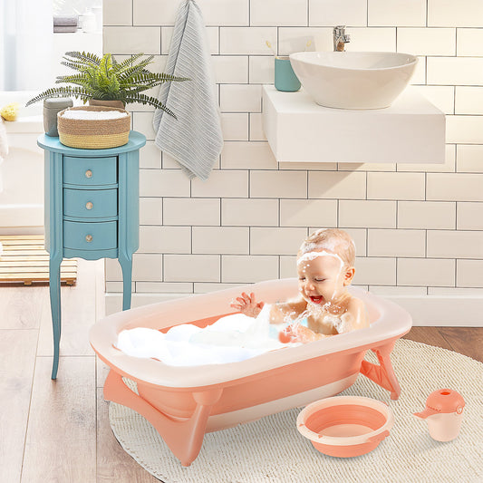 HOMCOM 3pcs Baby Bath Tub Non-Slip Support pink/white