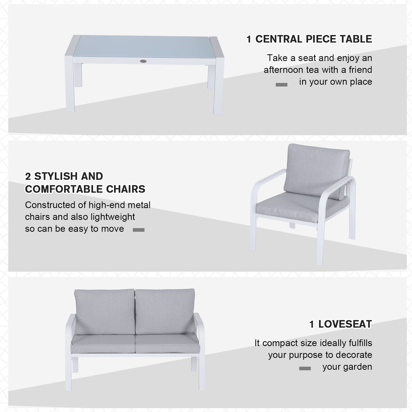 Outsunny 4-Seater Outdoor PE Rattan Table and Chairs Set White/Grey