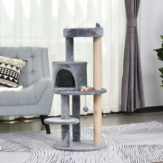 PawHut 3-Tier Deluxe Cat Activity Tree w/ Scratching Posts Ear Perch House Kitten Grey