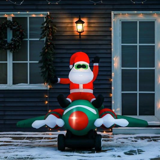 HOMCOM 1.6m Christmas Inflatable Santa Claus w/ Plane for Outdoor Indoor Home Garden