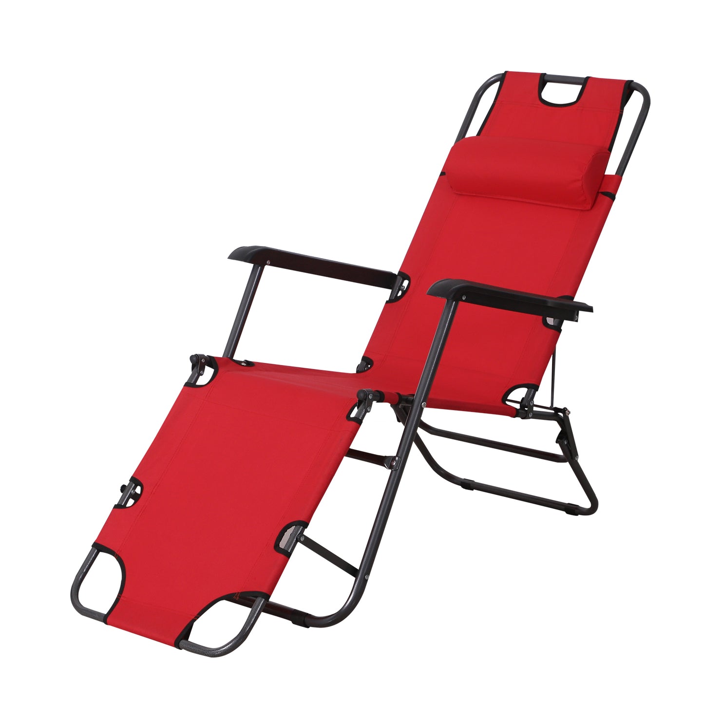 Outsunny Metal Frame 2 In 1 Sun Lounger w/ Pillow Red