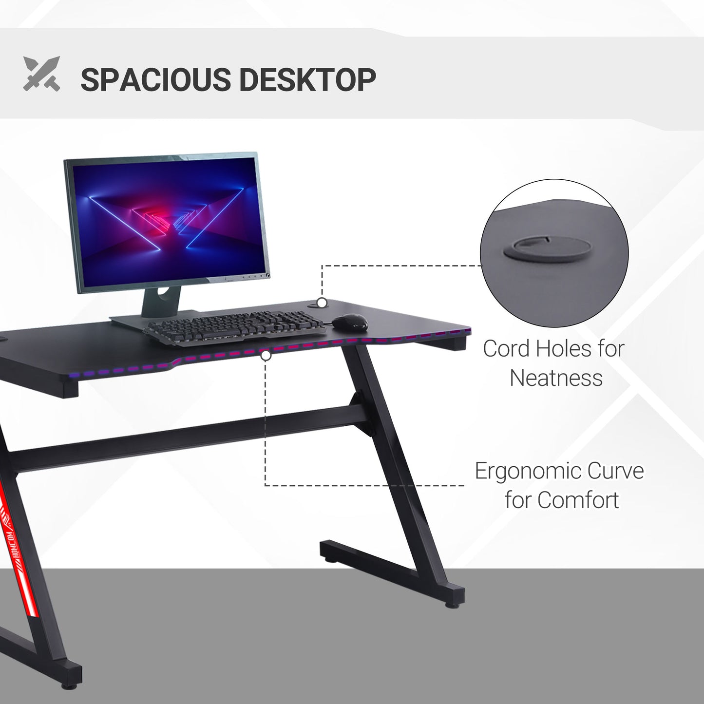 HOMCOM 1.2m Z-Shaped Racing Style Gaming Desk w/ Cable Managenent Home Office Black