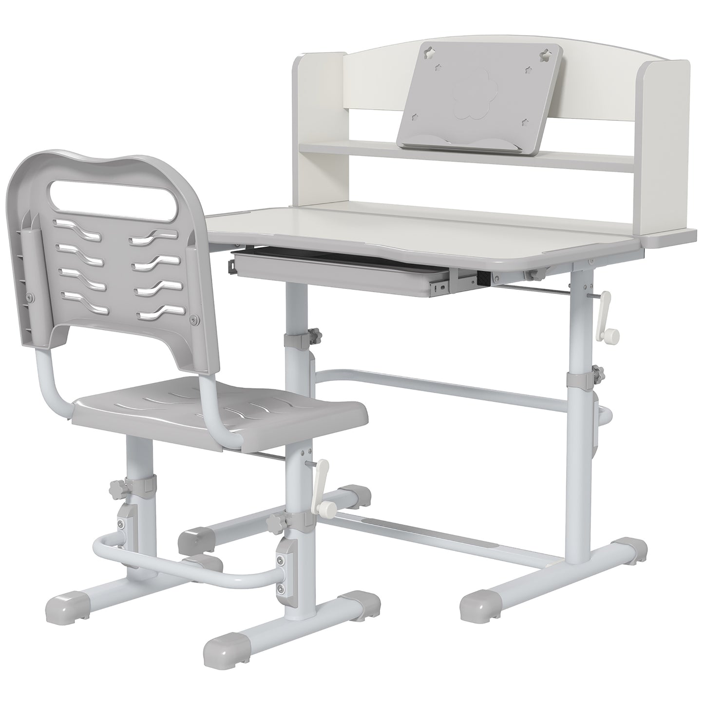 ZONEKIZ Height Adjustable Kids Study Table and Chair Set with Drawer Storage Shelf 80 x 54.5 x 104 cm Grey