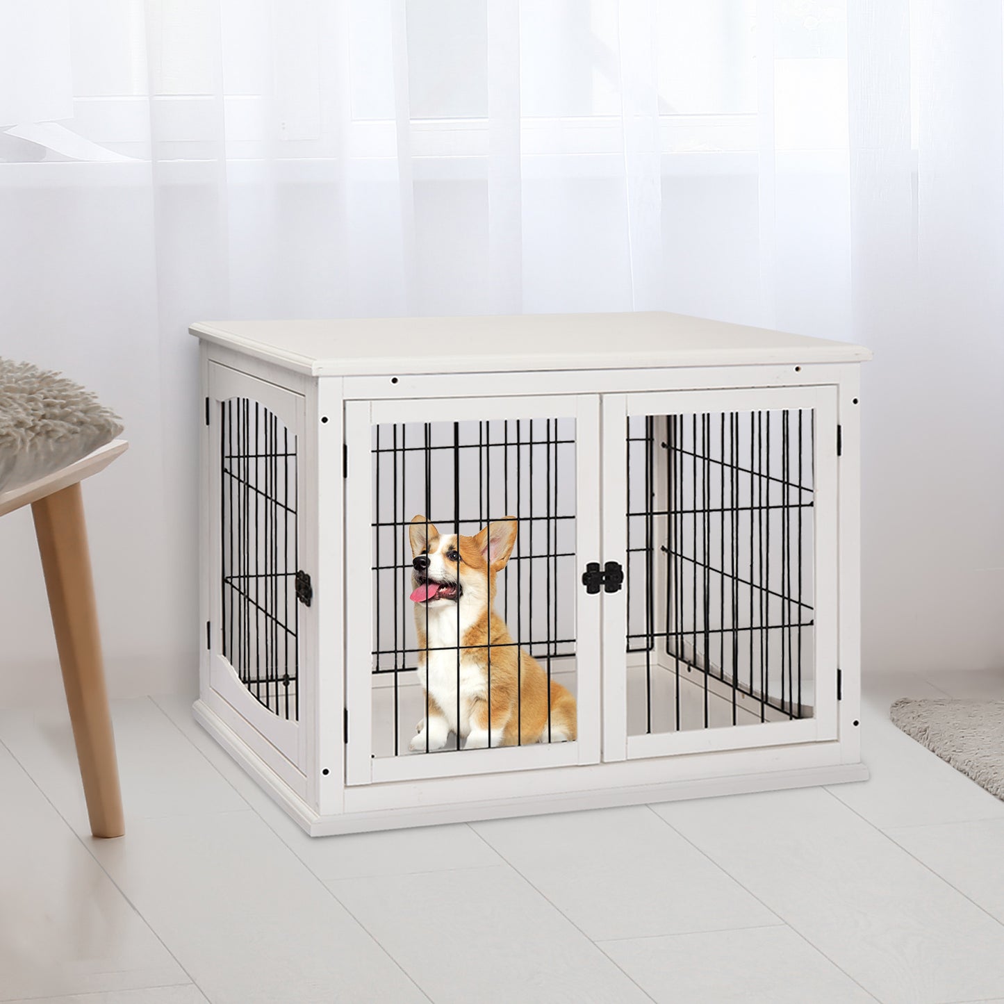 PawHut MDF 3-Door Small Indoor Pet Cage White