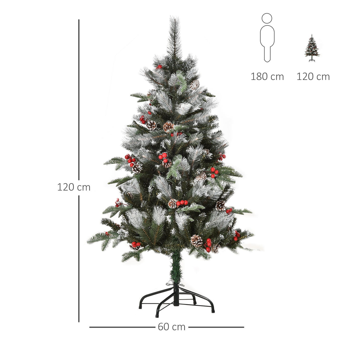 HOMCOM 4FT Artificial Snow Dipped Christmas Tree Xmas Pencil Tree Holiday Decoration