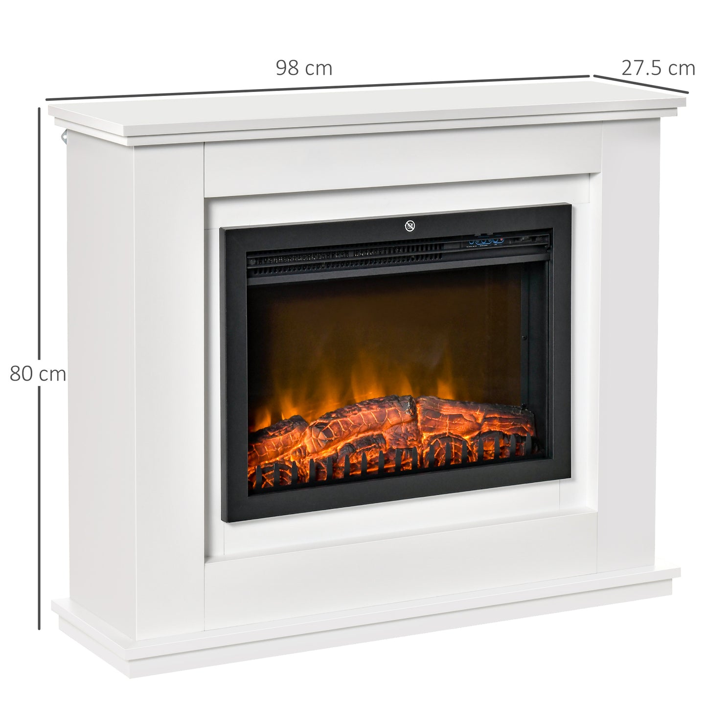 HOMCOM 1kW/2kW Electric Fireplace Suite with Flame Effect Remote Control 7-Day Timer