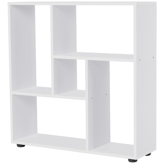 HOMCOM Particle Board 5-Unit Grid Bookcase w/ Melamine Foot Pads White