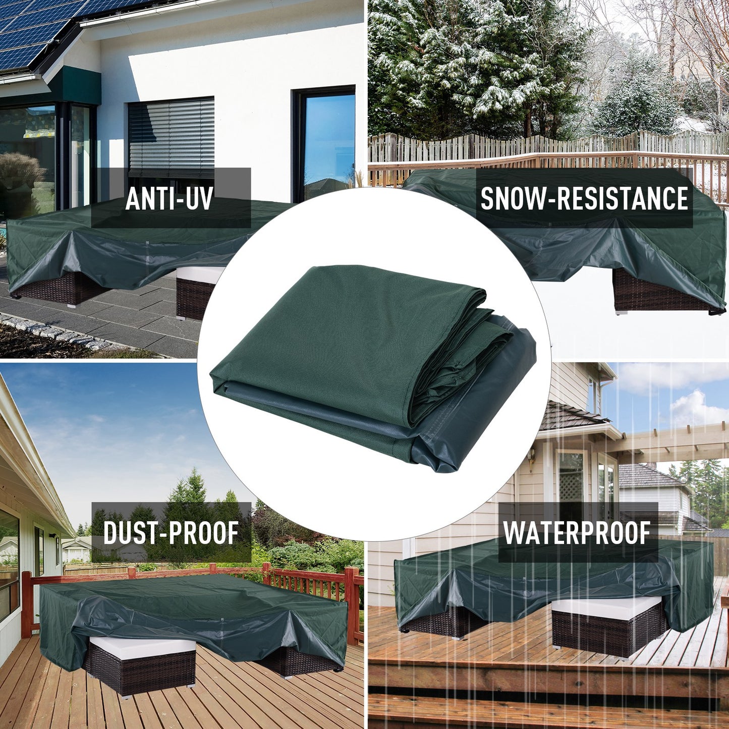 Outsunny PVC Coated Large Square 600D Waterproof Outdoor Furniture Cover Green