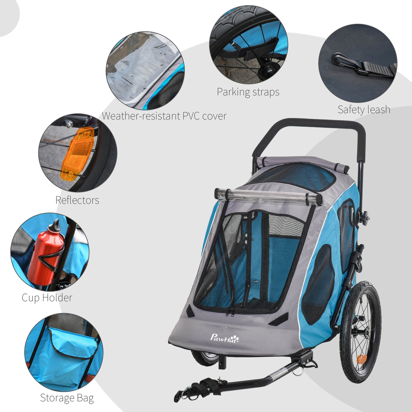 PawHut 2-IN-1 Dog Bike Trailer Pet Carrier Stroller Reflector 140 x 71 x 105cm