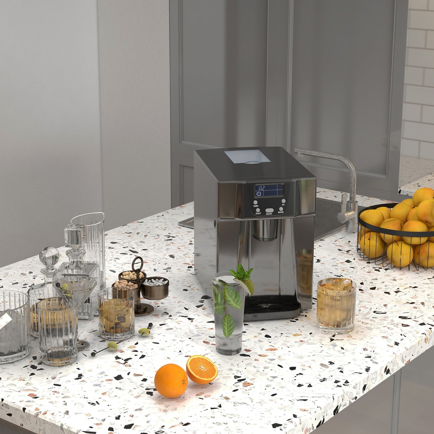 HOMCOM Ice Maker Machine and Water Dispenser, Counter Top Ice Cube Maker for Home with 3L Tank, Adjustable Cube Size, 9 Ice Cubes per 6-10 Minutes, No Plumbing Required, Black