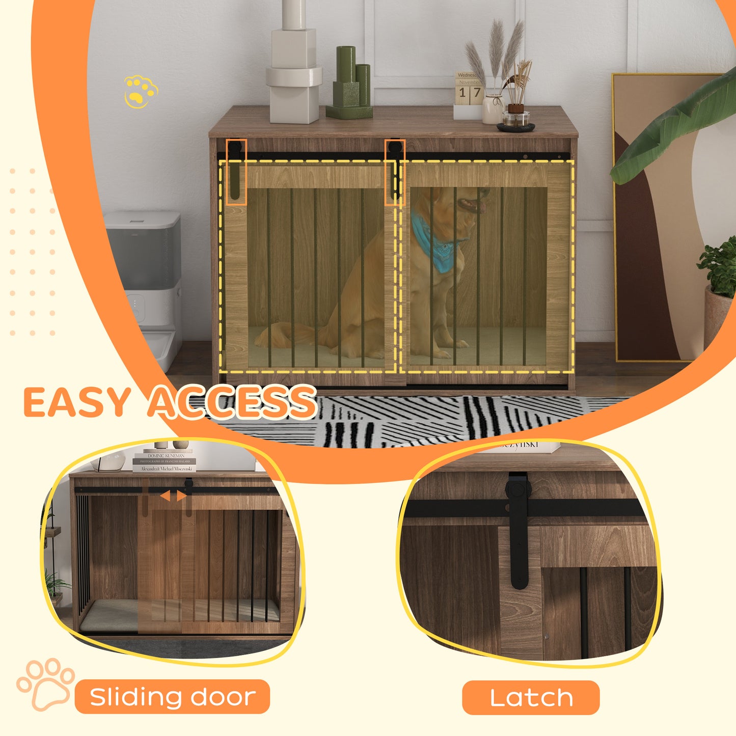 PawHut 100cm Dog Crate Furniture with Removable Cushion for Large Dogs Brown