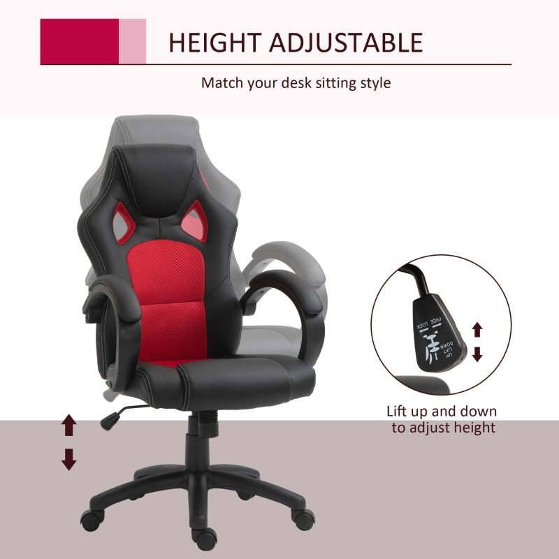 Vinsetto High-Back Office Chair Faux Leather Swivel Computer Desk Chair for Home Office with Wheels Armrests Black Red/Black