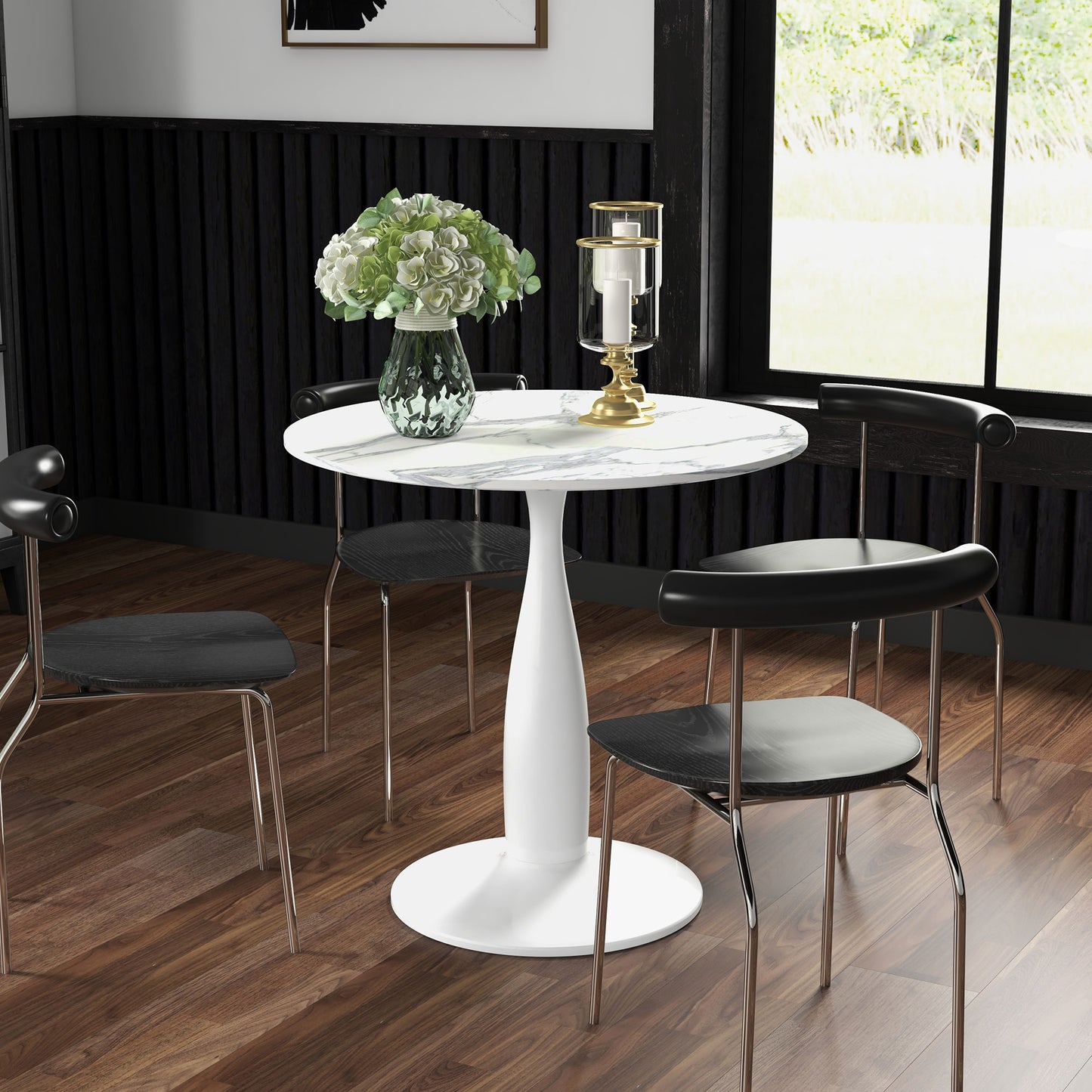 HOMCOM Round Dining Table Modern Dining Room Table with Steel Base Nonslip Foot Pad Space Saving Small Dining Table